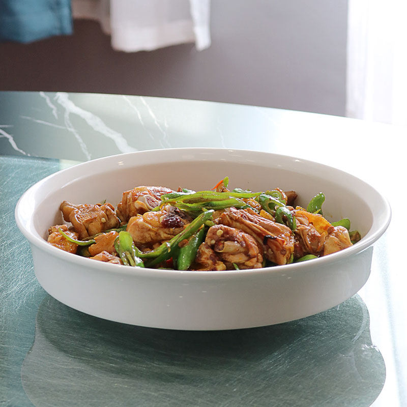 土菜馆农家乐白色陶瓷中式圆形热菜炒菜盘汤盘深盘特色餐具反口盘