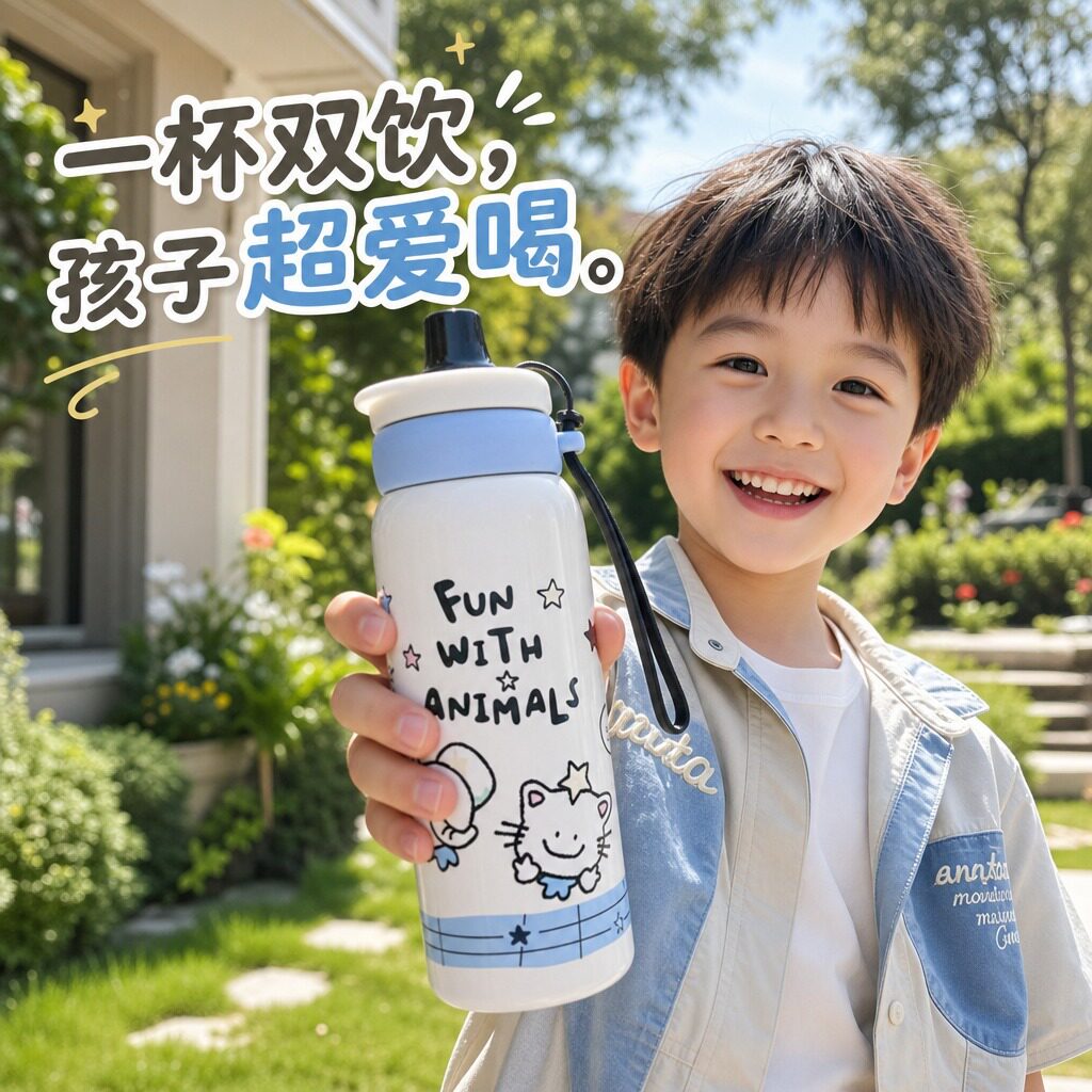 提绳宝宝水杯开学季学生专用吸管保温杯保冷防漏耐摔饮水杯