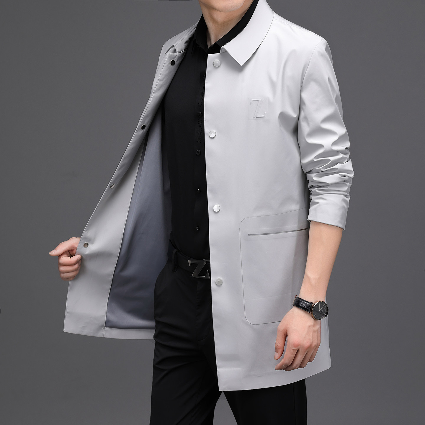 恒源祥男装2026春季新款中年时尚风衣中长款商务休闲夹克翻领外套