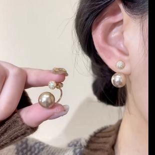 925银针一款两戴香槟色珍珠耳环高级感气质耳钉轻奢小众精致耳饰