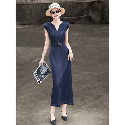 高级感通勤复古牛仔连衣裙