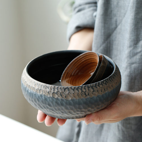 古早烧锤纹粗陶茶洗大号陶瓷杯洗