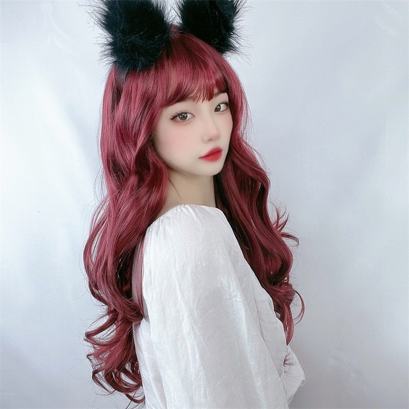 酒红色长卷假发女团风
