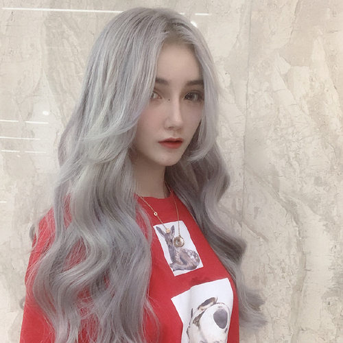 欧美风奶奶灰长卷发假发
