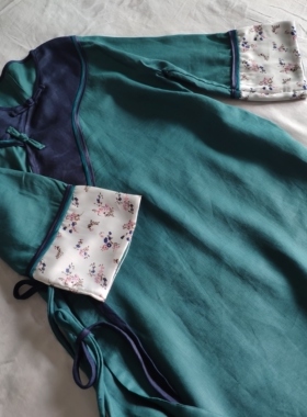 青辰原创自春夏款宽松纯亚麻汉服裙连衣裙女全开襟中袖改良旗袍