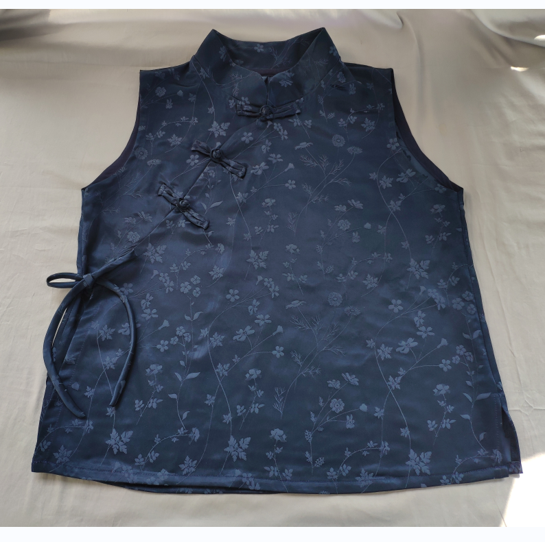 清仓青辰原创夏款立领垂感藏青提花醋酸缎上衣女背心茶服衬衫无袖,女装/女士精品,衬衫,淘宝优惠券,粉丝福利购,淘宝优惠卷