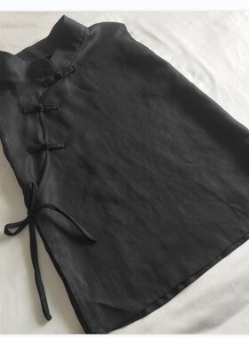 青辰原创春夏季新款立领盘扣纯黑色亚麻上衣女无袖背心茶服衬衫