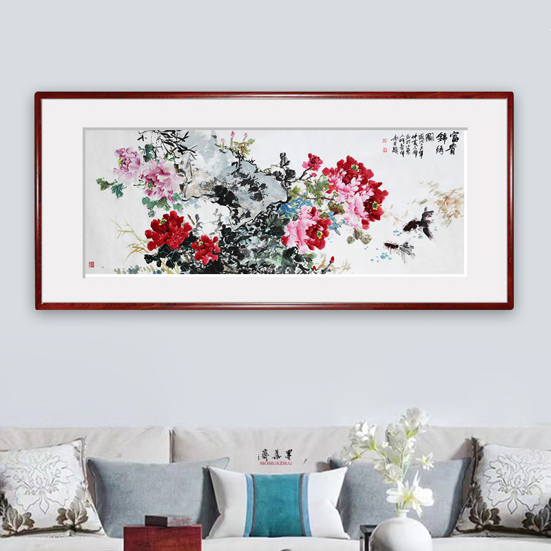 大红袍画家中美协王辉手绘国画花鸟真迹牡丹荷花石榴挂画客厅装饰图片