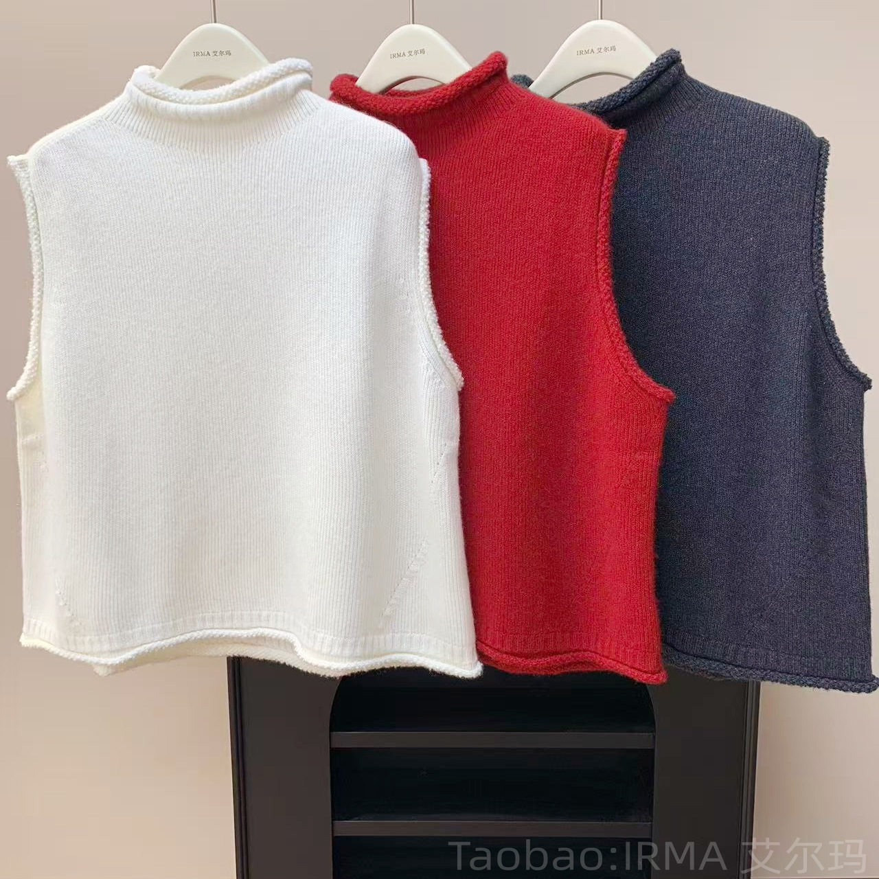 高领无袖卷边100%羊绒针织衫马甲背心坎肩叠穿秋冬高级感女,女装/女士精品,毛针织衫,淘宝优惠券,粉丝福利购,淘宝优惠卷