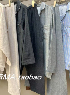 双纱家居服！日式无印风纯棉翻领无侧缝情侣款睡衣套装