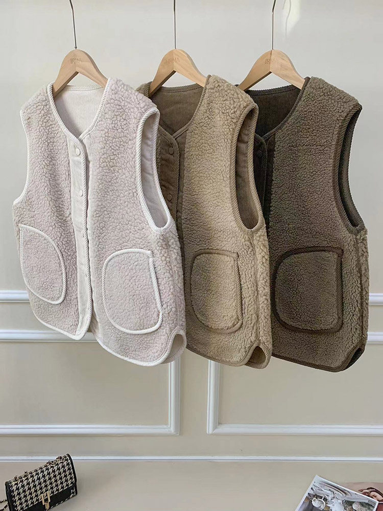 圆领宽松短款保暖毛毛马甲秋冬