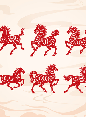 12生肖马窗花剪纸植绒贴纸乔迁马到成功窗户玻璃门贴双面红色宣纸