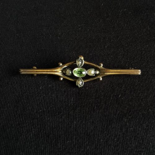 【英国发货】Antique 9k金橄榄石珍珠十字古董胸针