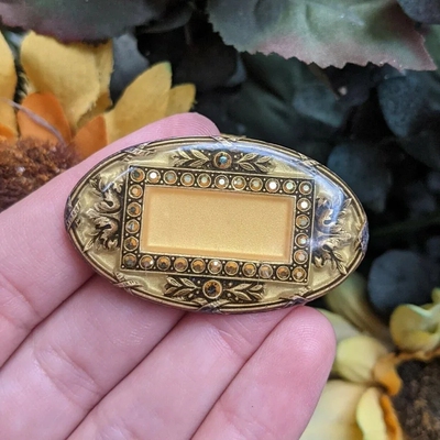 Vintage Catherine Popesco France 椭圆黄珐琅浮雕胸针