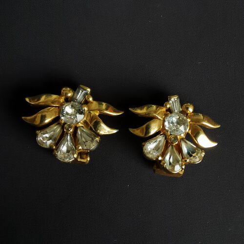 Vintage Mazer 金色水滴花朵耳夹