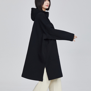 带帽开衩拉链遮臀宽松秋冬风衣外套空气棉大版 休闲运动郊游 大码