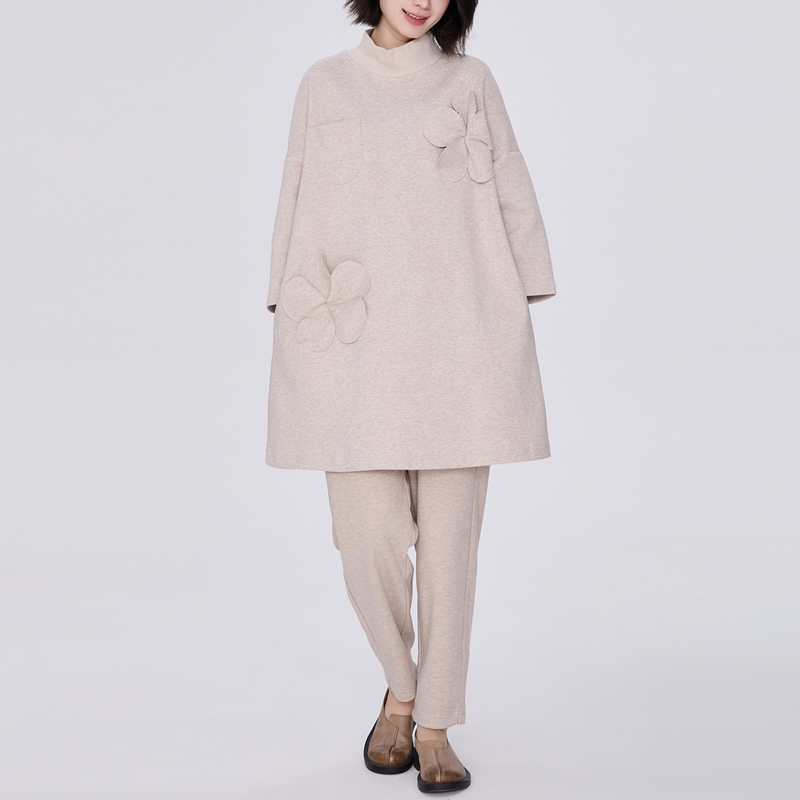 高领缝立体花朵A型卫衣宽松打底