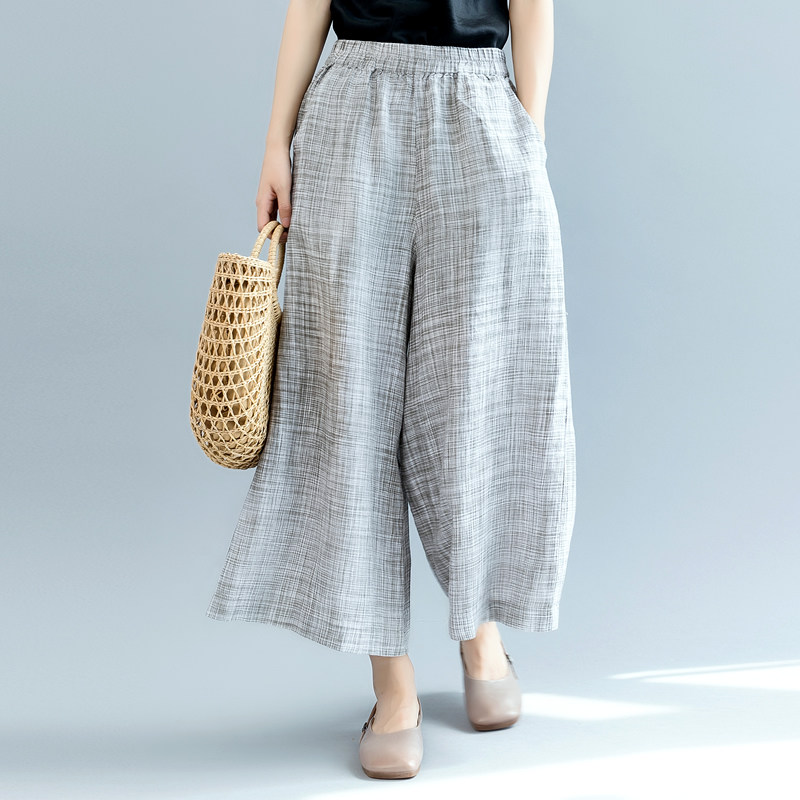 清濯麻质地灰色暗纹路夏日阔腿裤裙女大版文艺2025夏季新款