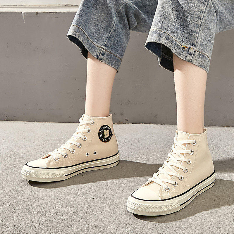 环球高帮帆布鞋女2025新款韩版青年春季圆头系带绿色休闲百搭女鞋,女鞋,帆布鞋,淘宝优惠券,粉丝福利购,淘宝优惠卷