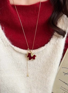 新中式红色小马吊坠项链女精致