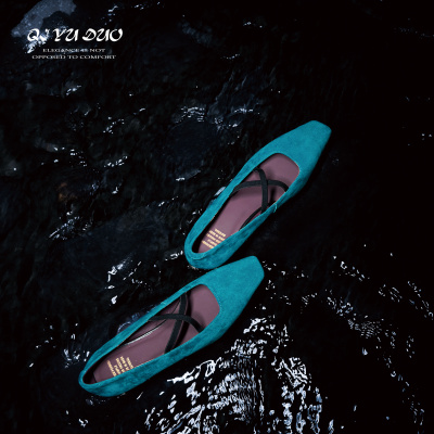 【七与多】羊皮/2cm设计款马毛波点浅口单鞋女平底交叉带玛丽珍鞋