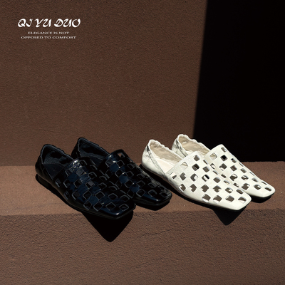 真皮平底单鞋女一脚蹬镂空穆勒鞋