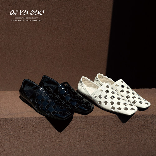 真皮平底单鞋女一脚蹬镂空穆勒鞋