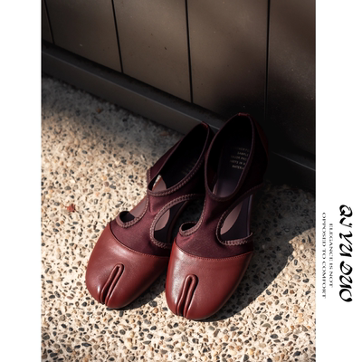 真皮tabi分趾鞋女镂空玛丽珍弹力