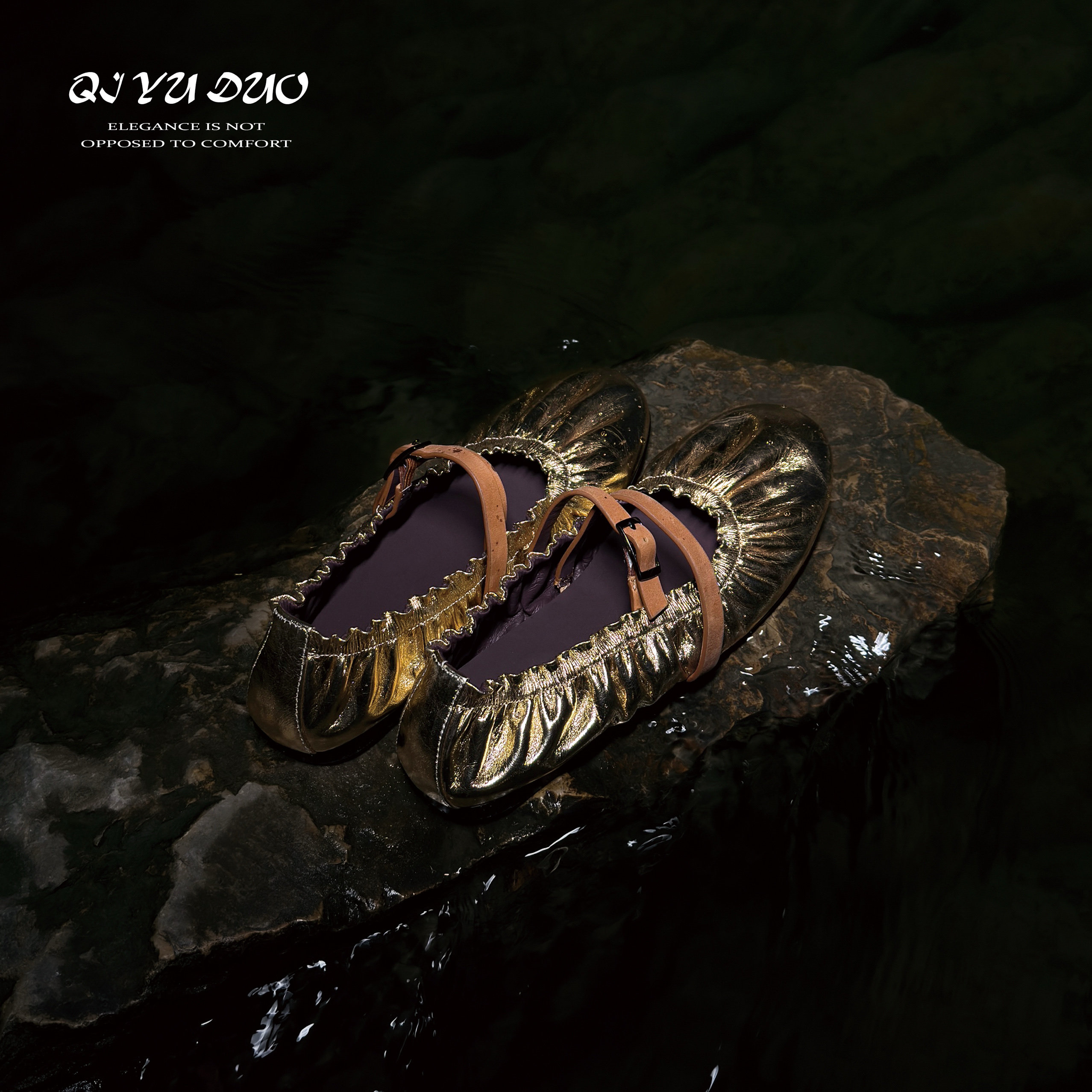 【七与多】羊皮/1cm双条带金色芭蕾舞新款平底单鞋小众设计师女鞋,女鞋,浅口单鞋,淘宝优惠券,粉丝福利购,淘宝优惠卷