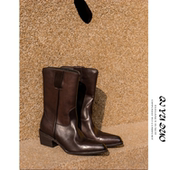 QIYUDUO 美拉德复古西部牛仔靴女粗跟中筒马丁靴秋冬加绒骑士靴子