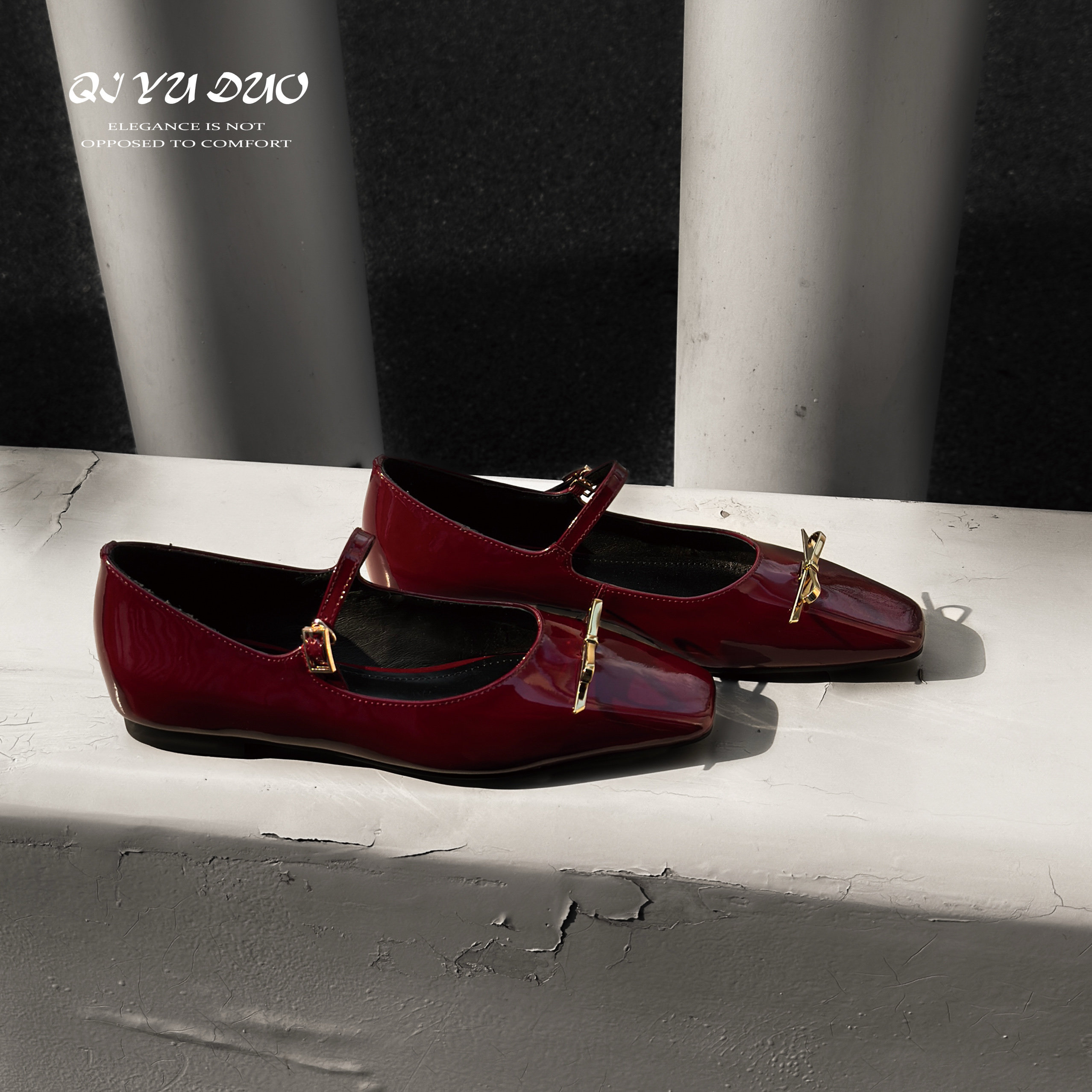 【七与多】羊皮/1cm简约蝴蝶结一字带单鞋女平底方头配裙子玛丽珍,女鞋,浅口单鞋,淘宝优惠券,粉丝福利购,淘宝优惠卷