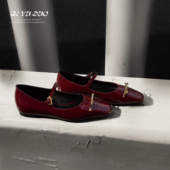 女平底方头配裙子玛丽珍 1cm简约蝴蝶结一字带单鞋 七与多 羊皮