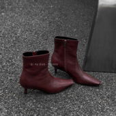 羊皮 七与多 5cm极简百搭真皮短靴秋冬方头侧拉链单靴气质裸靴