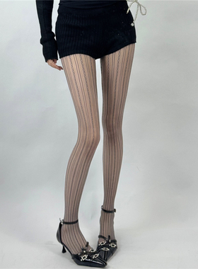 AY To films辣妹y2k格雷系灰色打底渔网袜春夏竖纹镂空小麻花网袜