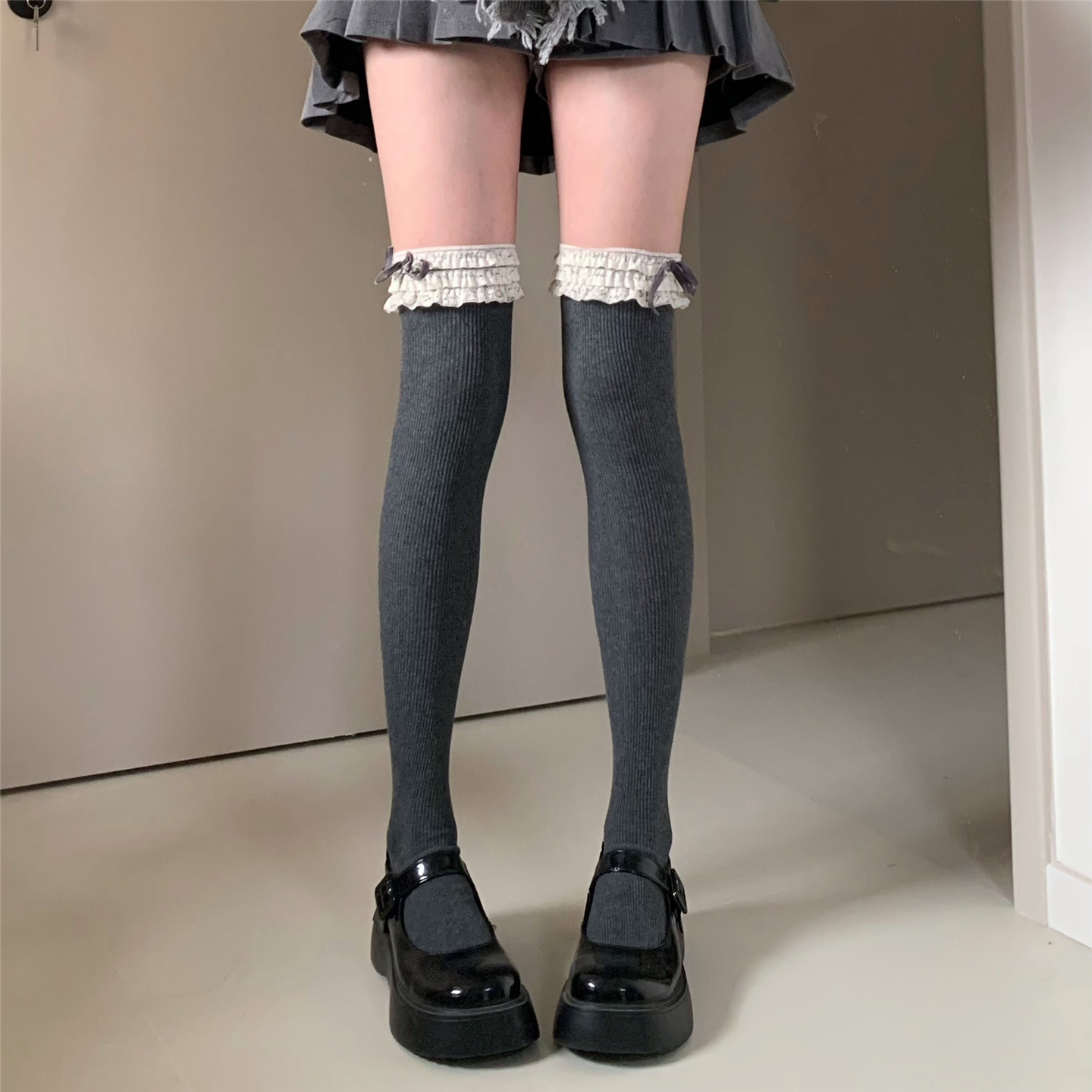 AYTofilms秋冬蕾丝花边棉过膝袜