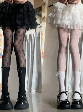 AYTofilms 纯欲少镂空女木耳边蕾丝网拼接蝴蝶结薄款洛丽塔连裤袜