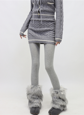 AYTofilms秋冬仿狼毛辣妹毛绒袜套保暖灰色毛毛腿套y2k仿皮草靴套