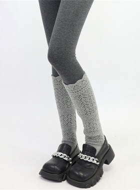 AY To films 灰色毛线袜子秋冬加厚镂空羊毛堆堆小腿袜松垮堆堆袜