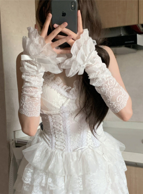 AYTofilms 洛丽塔少女花边多层蕾丝蝴蝶结袖套夏薄款镂空防晒手套