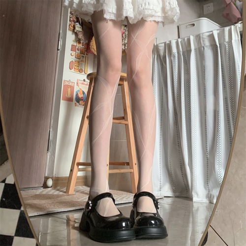 纯欲少女美腿超薄飘带提花丝袜