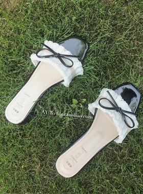 AY To flims复古拼色一字露趾粗跟流苏凉拖 粗跟拖鞋女