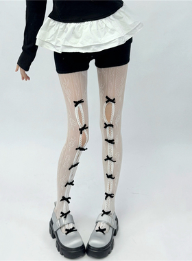 AY To films韩国ins风蝴蝶结白色蕾丝袜春夏镂空薄款少女打底裤袜