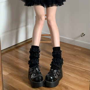 甜酷三层欧根纱撞色花边袜套学院堆堆袜JK针织小腿套 films