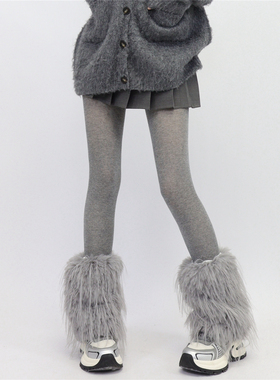 AYTofilms秋冬灰色仿皮草保暖毛毛腿套y2k辣妹亚文化毛绒小腿腿套