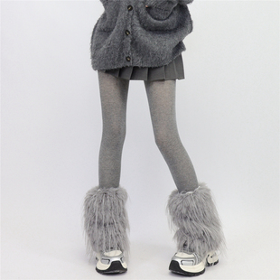 AYTofilms秋冬灰色仿皮草保暖毛毛腿套y2k辣妹亚文化毛绒小腿腿套