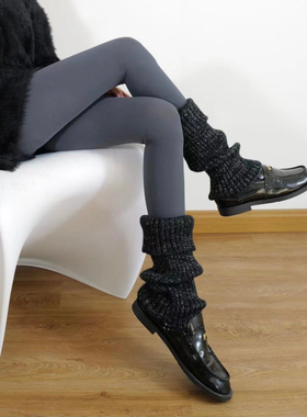 AY Tofilms秋冬金银丝翻边针织毛线腿套珠光细闪黑色慵懒堆堆袜套