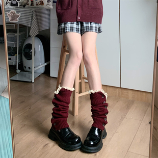 新年圣诞红针织袜套甜辣妹纽扣花边JK腿套Y2K堆堆袜 films