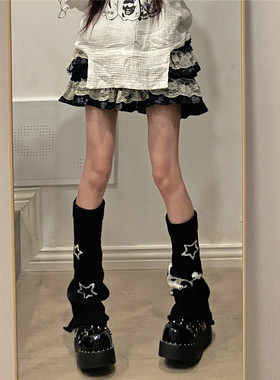 保暖女针织正反两穿星星骷髅腿套