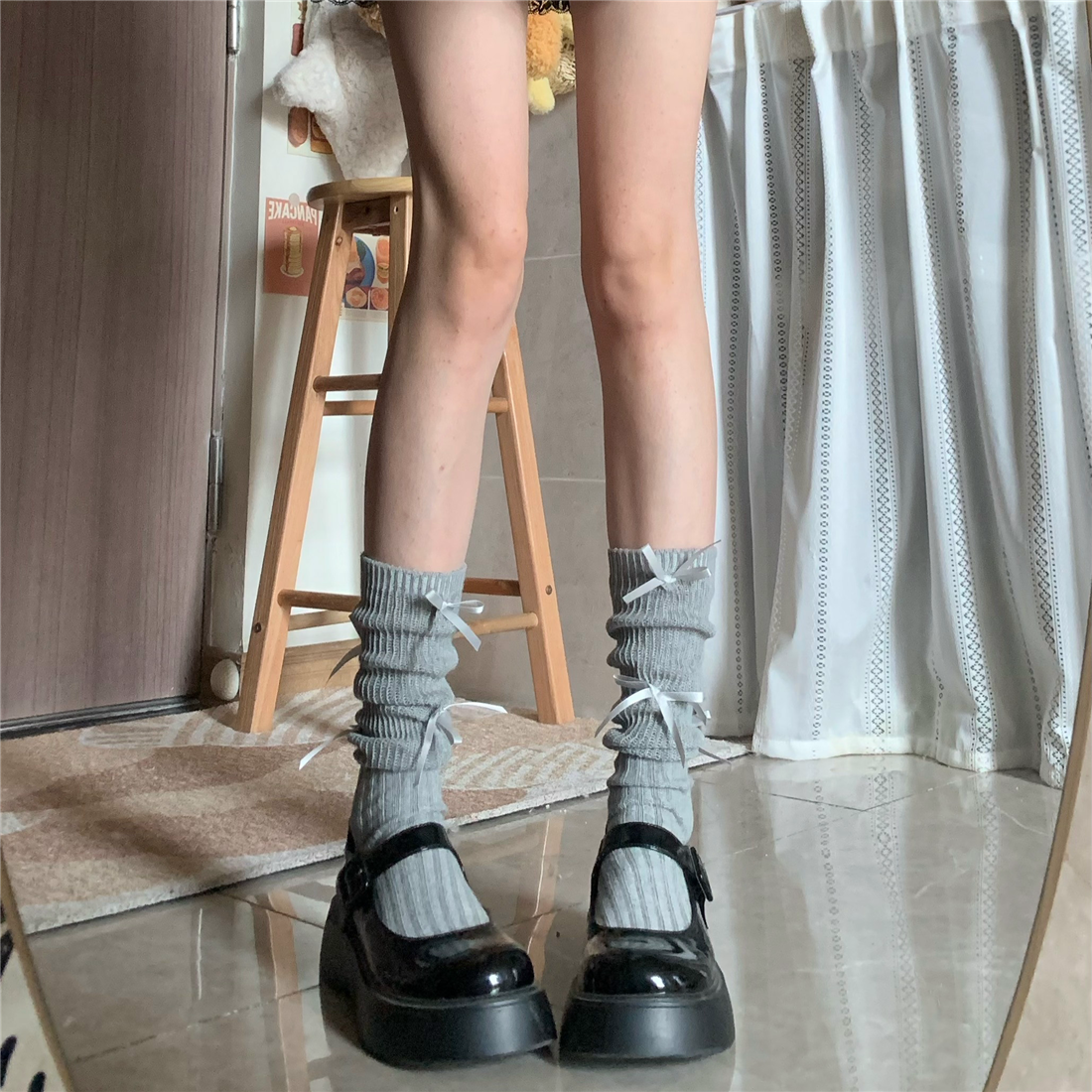 棉质蝴蝶结中筒堆堆袜