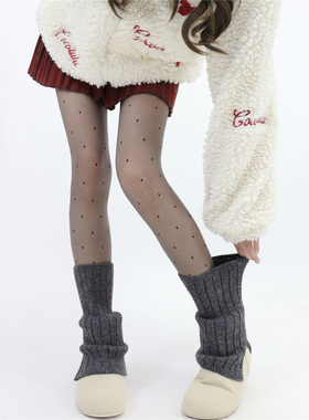 AYTofilms灰色miu系宽条针织竖纹袜套春秋毛线开叉叠穿百搭小腿套